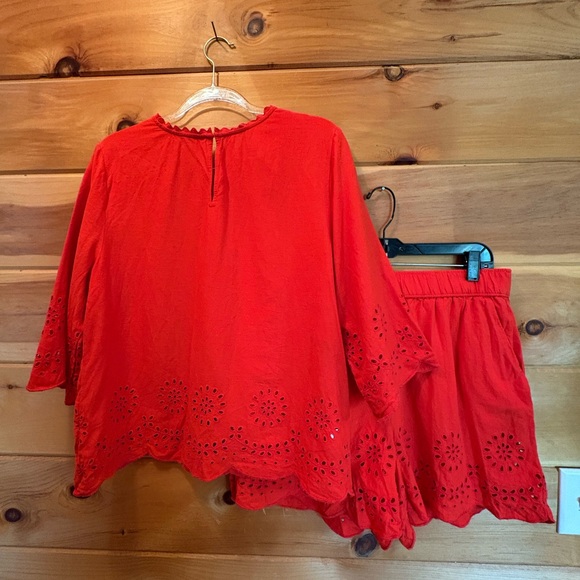 LOFT Burnt Orange Linen Blend Matching Set Eyelet Pattern size L - Picture 3 of 15